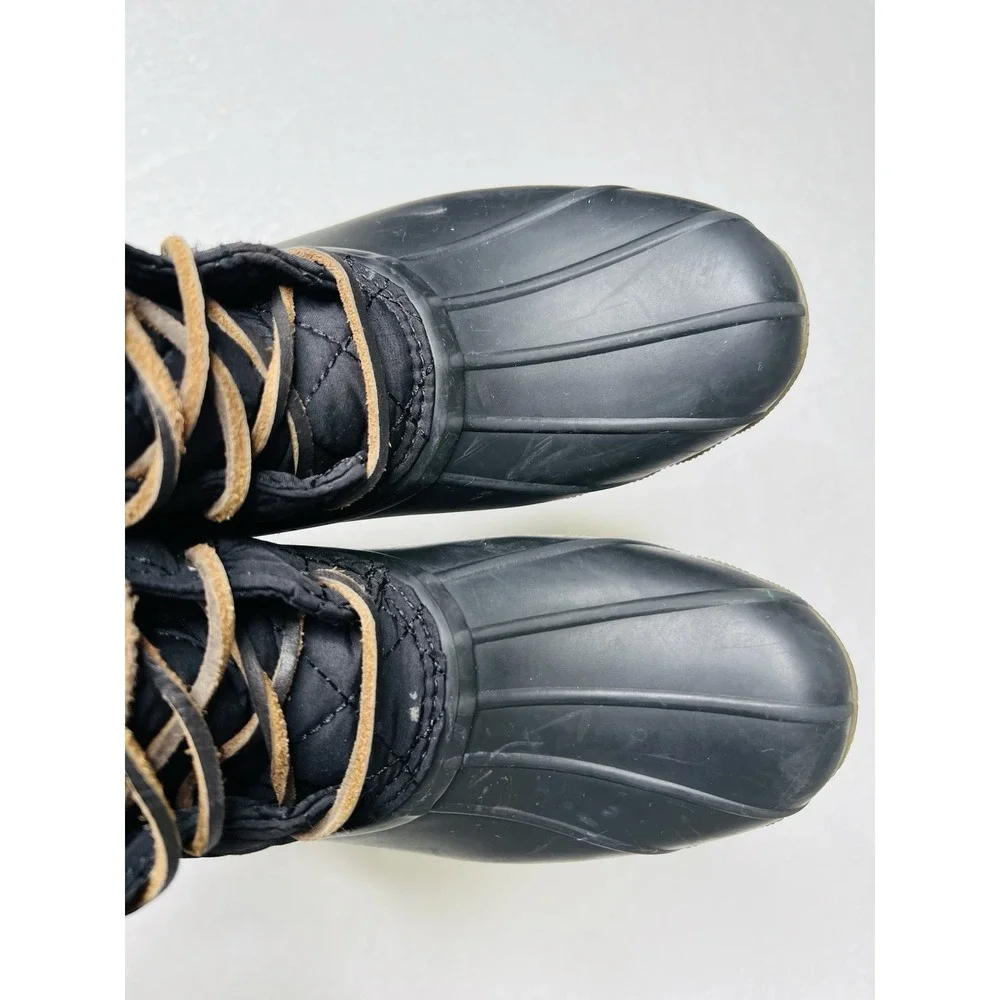 Sperry Top Sider Saltwater Duck Kids Girls Rain Black Ankle Lace Up Zip Boots 4M